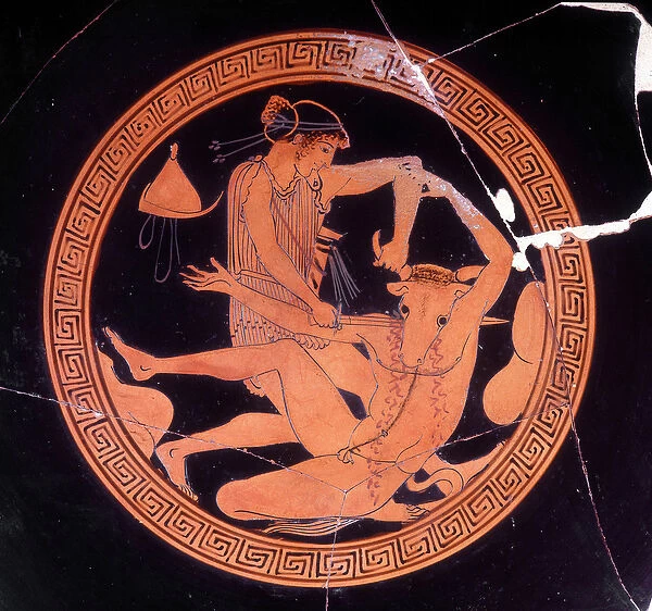 Minotaur killed by Thesee - Greek vase kept at the Museo Archeologico de Firenze