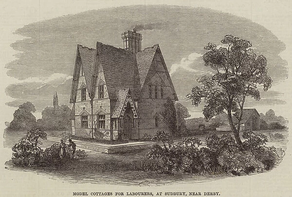 Model Cottages for Labourers, at Sudbury, near Derby (engraving)