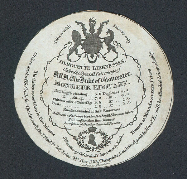 Monsieur Edouart, Silhouette Likenesses, trade card (engraving)