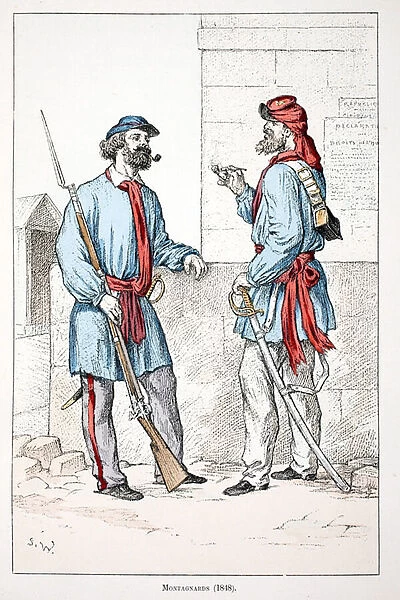 Montagnards (1848). Eau forte en couleurs, pour illustration '
