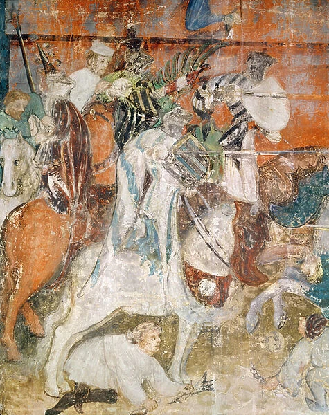 The Month of February, detail of a knights at a tournament, c. 1400 (fresco)