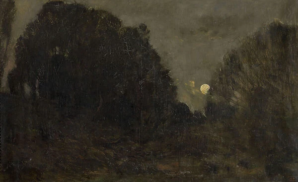 The Moon Rising in Barbizon (oil on canvas)