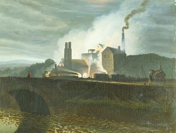 Moonlit Landscape, possibly of the Nantyglo Ironworks, Monmouthshire (oil on canvas)