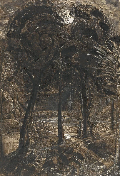 A moonlit scene with a winding river, 1827 (wash & gouache on paper)