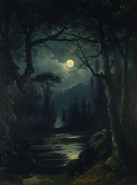 A Moonlit Woodland Scene, 19th century