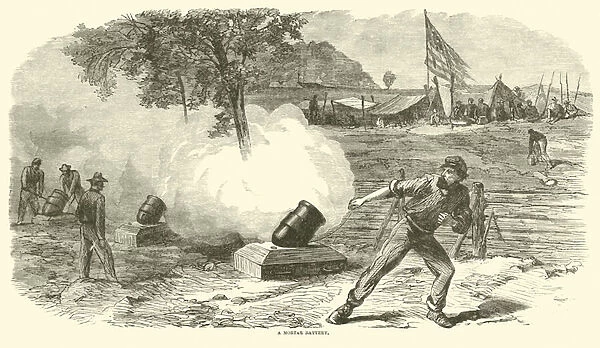 A mortar battery, June 1864 (engraving)