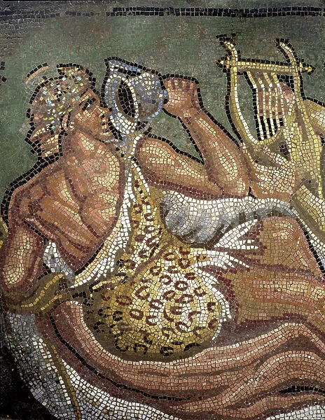 Mosaic depicting Bacchus (Bacco), Roman god of wine, Lapidaire Museum, Vienna