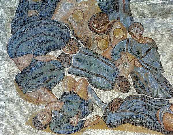 Mosaic showing a scene of a wild beast hunt, detail