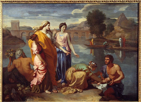 Moses (Mose) saves waters. Painting by Nicolas Poussin (1594-1665), 1638. Oil on canvas