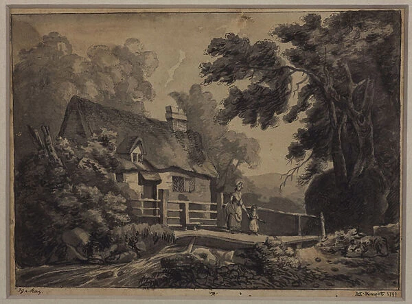 A mother and child crossing a stream, 1799 (pencil, ink & wash on paper)