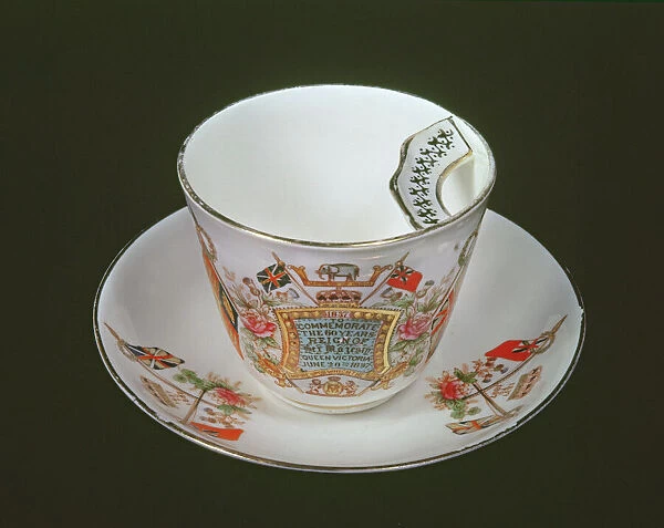 Moustache cup commemorating Victorias Diamond Jubilee, 1897 (ceramic)