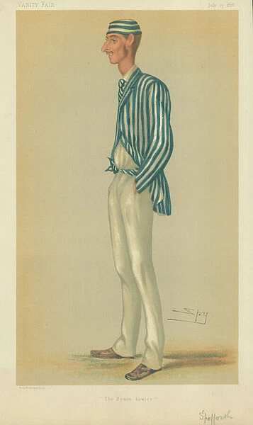 Mr Markham Spofforth, the demon bowler, 13 July 1878, Vanity Fair cartoon (colour litho)