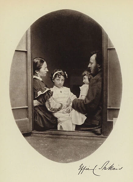 Mr and Mrs Millais with their two daughters (b  /  w photo)