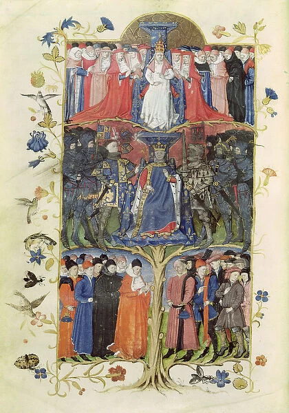Ms 2695 f.6v The Tree of Battles: King Charles VII (1403-61) between the Dauphin