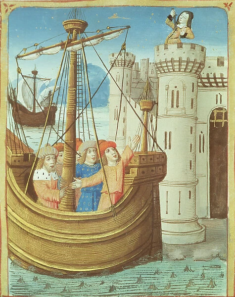 Ms 493 fol. 99v The departure of Aeneas and Didos death