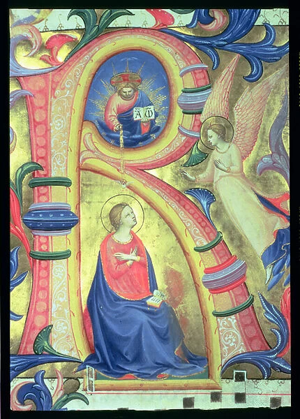 Ms 558 f. 33v The Annunciation depicted in an historiated initial R
