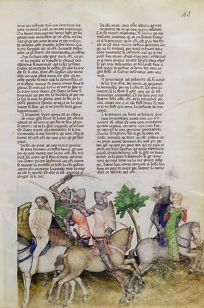 Ms Fr 343 fol. 43 A knight of the Round Table, Sir Bors, is forced to make a choice