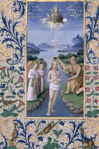 Ms Lat. Q. v. I. 126 f. 88v Baptism of Christ, from the Book of Hours of Louis d