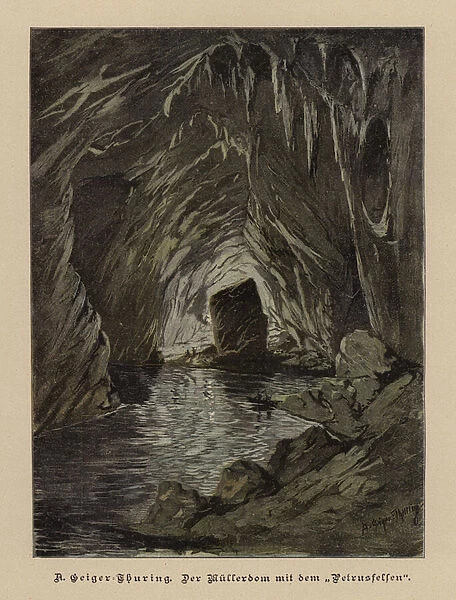 Mullerdom and Petrusfelsen (Muller Hall and St Peters Rock), Skokjan Caves, Slovenia (coloured engraving)