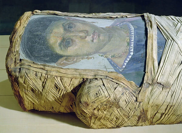 Mummy portrait of Eudaimon, 2nd century (encaustic wax on wood & linen)
