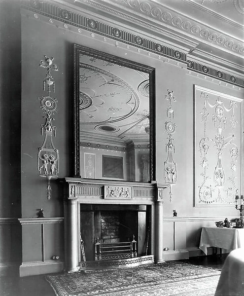 The Music Room at 20 St. James Square, London, from The Country Houses of Robert Adam, by Eileen Harris, published 2007 (b / w photo)