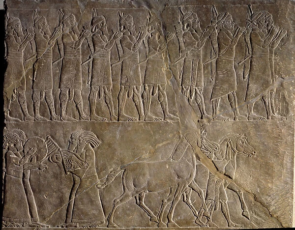 The musicians of the Armee of Assurbanipal. Low relief in Limestone around 640 BC