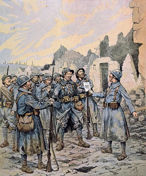 Mutiny in the French army on the Western Front, April-May 1917 (colour litho)