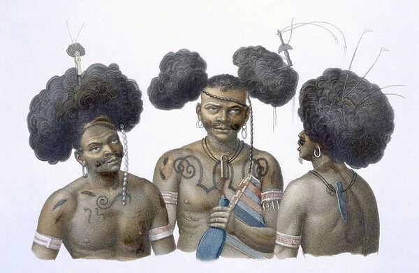 Natives of New Guinea, 1826 (colour litho)