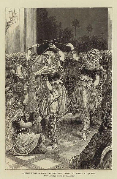 Nautch Fencing Dance before the Prince of Wales at Jummoo (engraving)