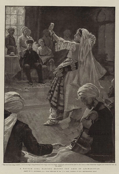 A Nautch Girl dancing before the Amir of Afghanistan (engraving)