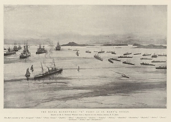 The Naval Manoeuvres, 'X'Fleet at St Mary s, Scilly (engraving)