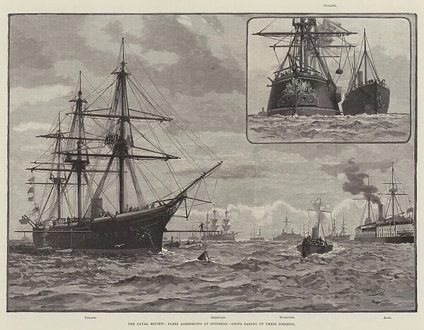 The Naval Review, Fleet assembling at Spithead, Ships taking up their Position (engraving)
