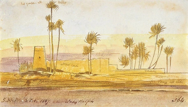 Near Wady Halfeh, 5: 30pm, 6 February 1867 (ink and w  /  c)
