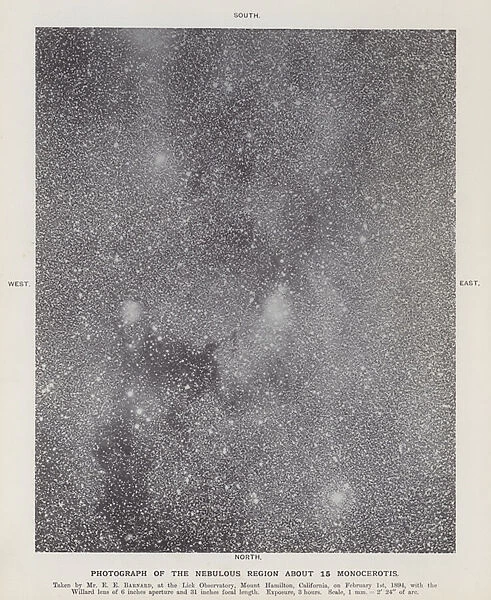 Nebulous region of space around the star 15 Monocerotis (b  /  w photo)