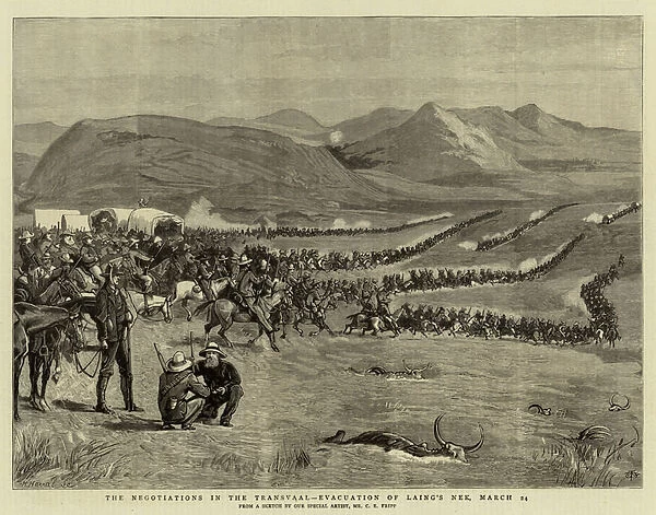 The Negotiations in the Transvaal, Evacuation of Laings Nek, 24 March (engraving)