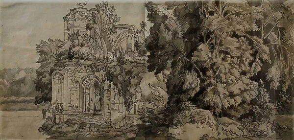 Netley Abbey (pen & ink with wash on paper)