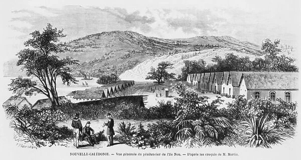 New Caledonia, Isle of Nou, the prison, c. 1871-80 (engraving) (b  /  w photo)