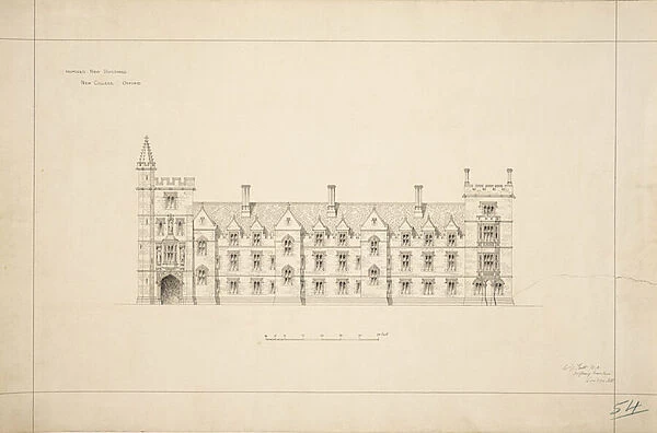 New College Oxford: Proposed New Buildings, 1870-79 (ink on paper)