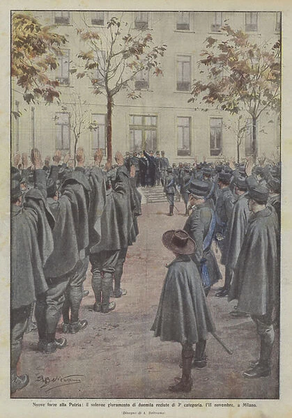 New forces to the Motherland, the solemn oath of two thousand 3rd category recruits, on November 11, in Milan (colour litho)