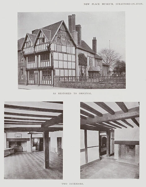 New Place Museum, Stratford-on-Avon, As Restored to Original, Two Interiors (b  /  w photo)