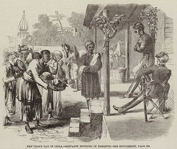New Years Day in India, Servants bringing in Presents (engraving)