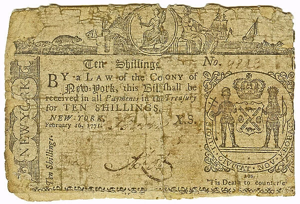 New York currency ten shilling note of 1771
