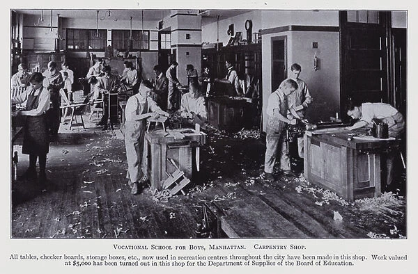 New York School Enquiry, 1911-13: Vocational School for Boys, Manhattan, Carpentry Shop (b  /  w photo)