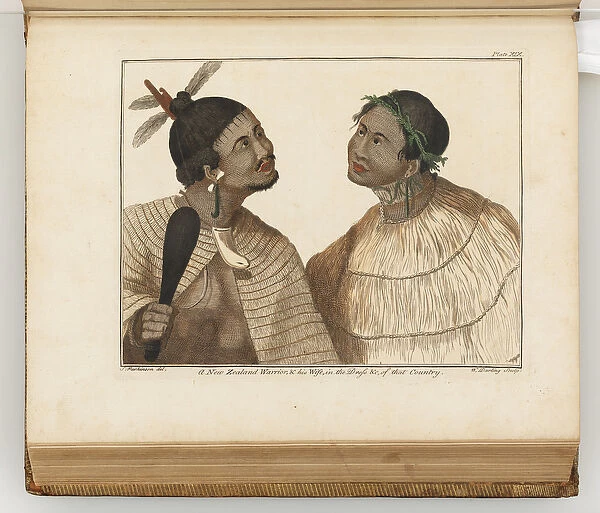 A New Zealand warrior and his wife, illustration from