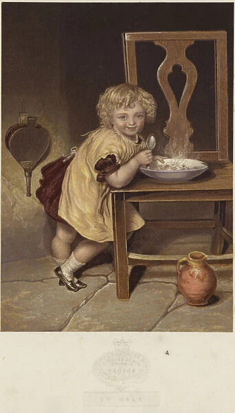 So Nice, a depiction of a young girl eating a bowl of steaming food (colour litho)