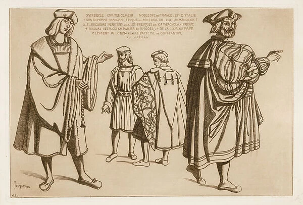 Noblemen of France and Italy at the start of the 16th century (engraving)