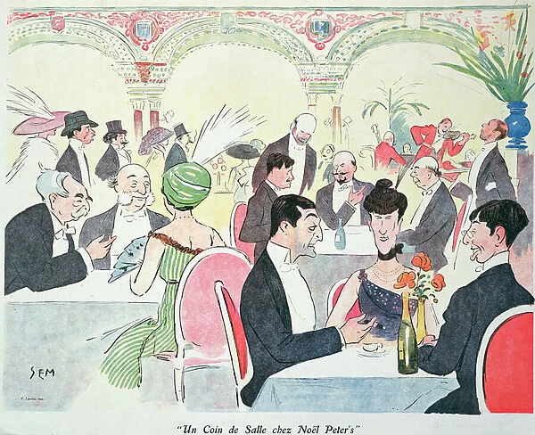 Noel Peters restaurant in Paris, 1914 (colour litho)