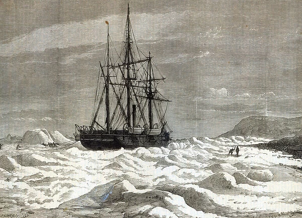 The North Pole Expedition: The Alert nipped by the ice against the shore off Cape Beechy