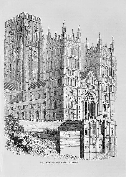 North-West view of Durham Cathedral (engraving) (b  /  w photo)