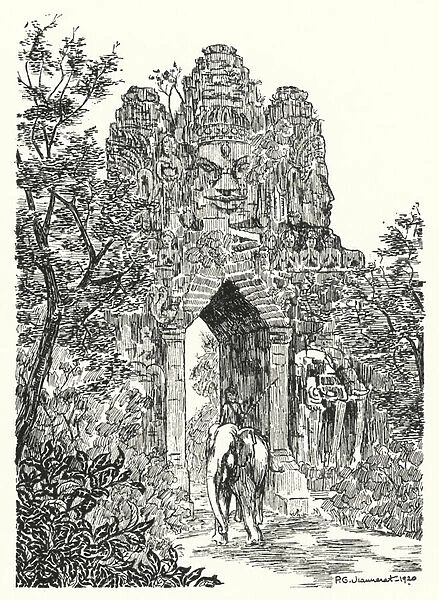 The northern gate of Angkor-Thom (engraving)